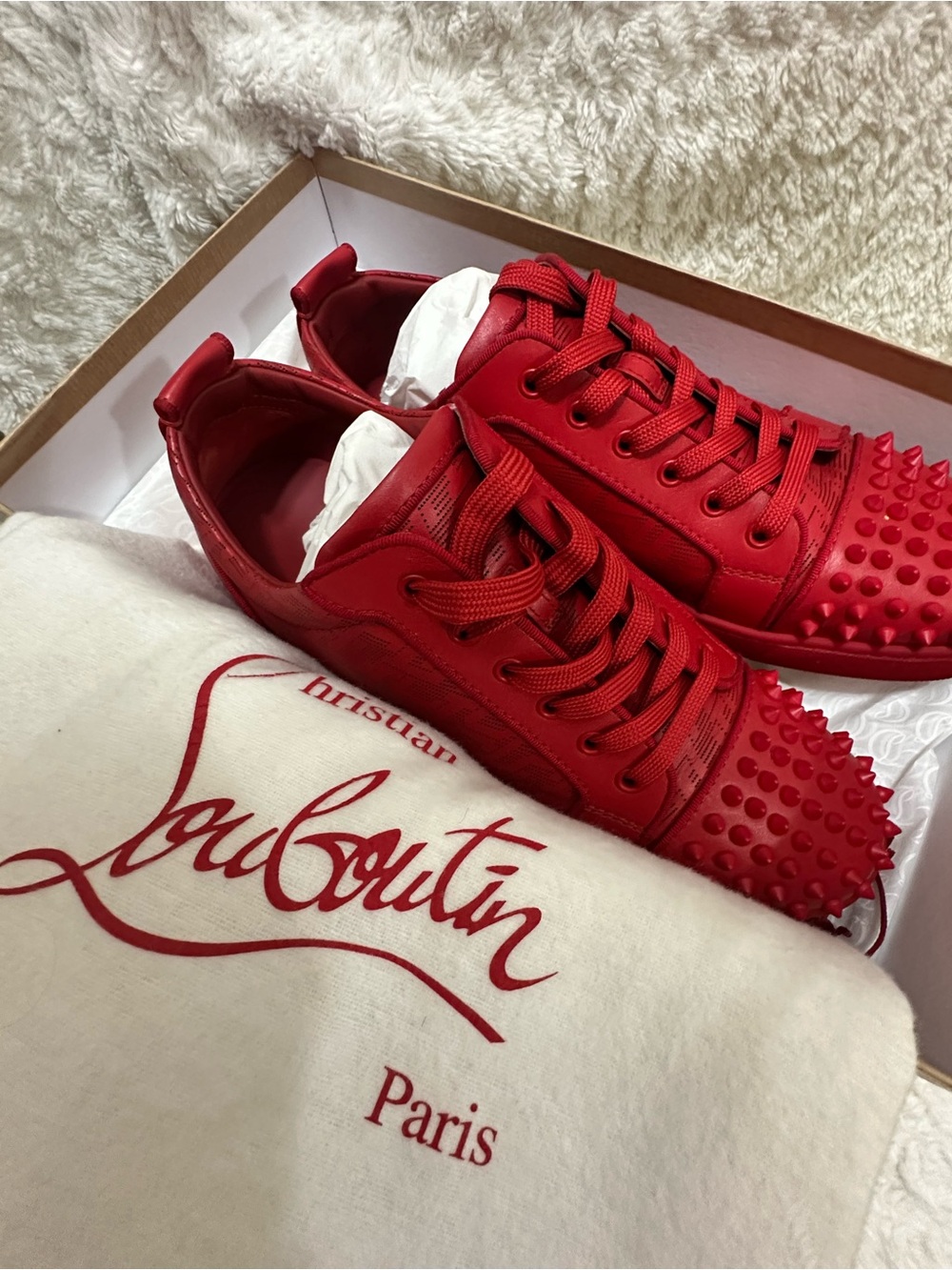Christian Louboutin Red Spiked Low-Top Sneakers WORN ONCE!!